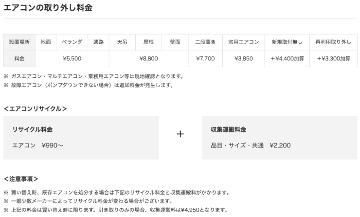 コジマのエアコン取り外し料金