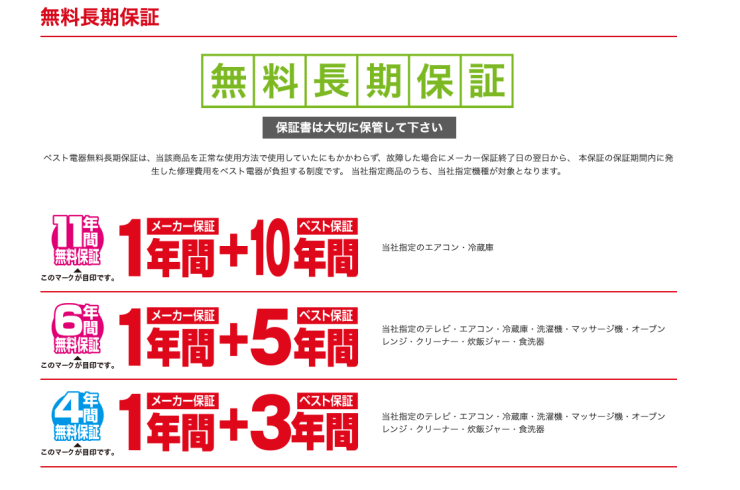 ベスト電機無料長期保証内容