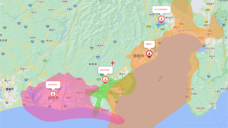 島田中継局の受信エリア