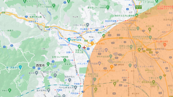宝塚市周辺でテレビ大阪を受信できるエリア