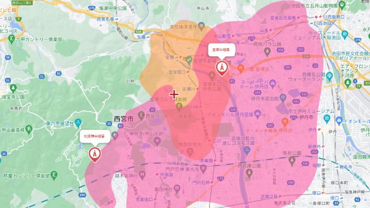 宝塚市市街地で受信可能な電波中継局
