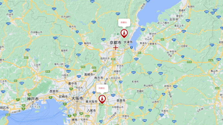京都局と大阪局の位置関係